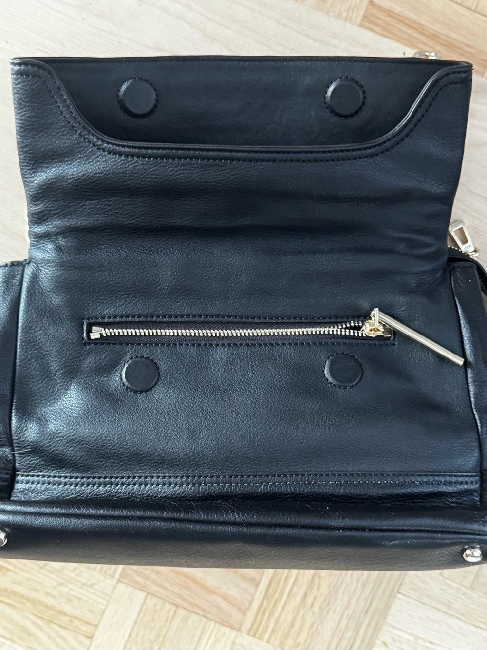Karen Millen Black Leather Shoulder Bag with Gold Chain Straps and Dust Bag - Picture 5 of 11